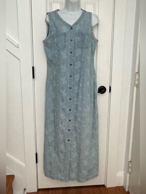 Vintage 90s Liz Claiborne Floral Denim Maxi Dress